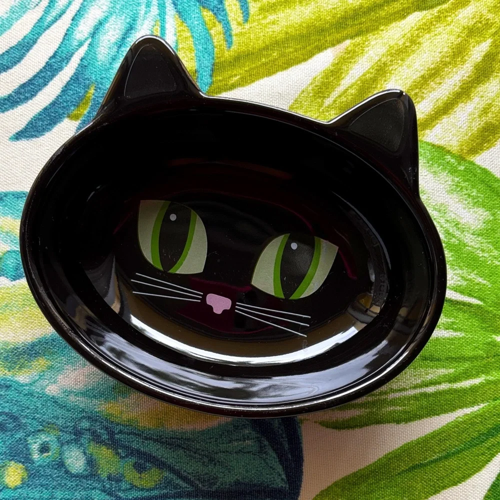 Black Cat PetRageous Designs Kitty Oval Stoneware Food Bowl for Cats Halloween